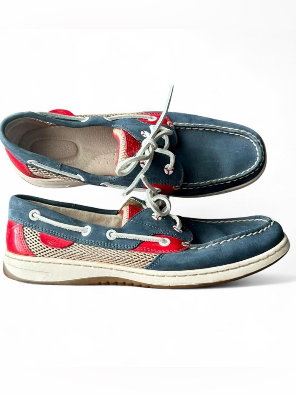 Sperry blue, red, and metallic gold boat shoes - preppy coastal boat shoes